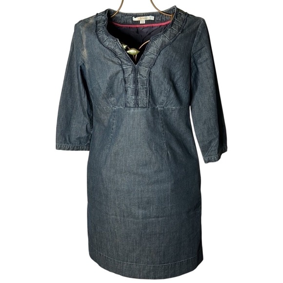 Anthropologie Boden 3/4 Sleeve Denim Dress Lined and Pleated Women's Size 8 - Picture 5 of 5